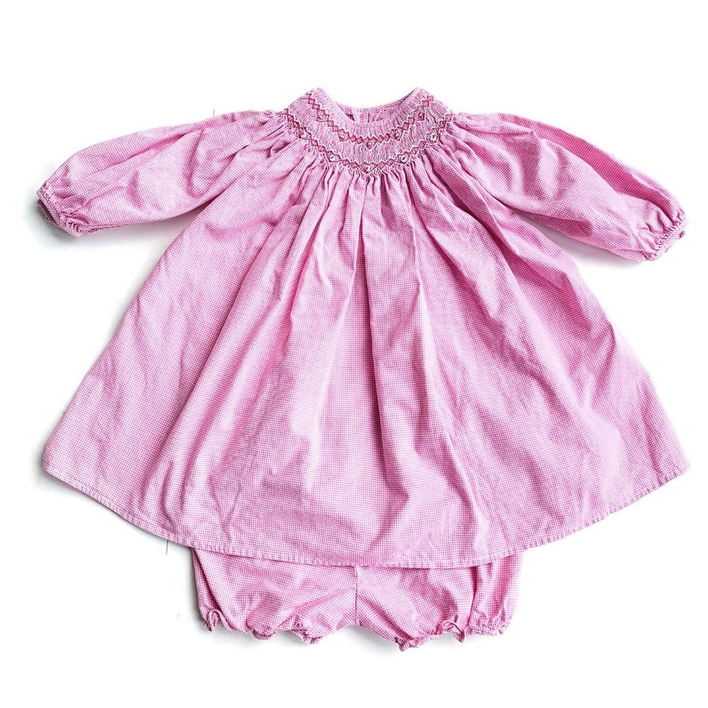 Petit Ami Smocked Gingham Dress and Bloomers Set